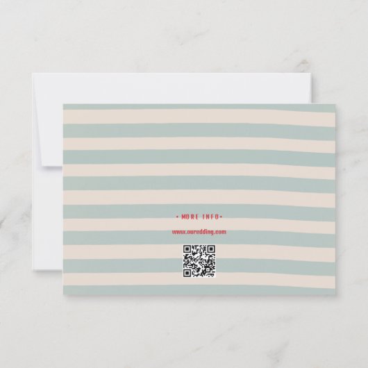 Cartons Réponse Red Script Blue Stripes QR Code Retro Wedding (Dos)