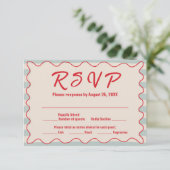 Cartons Réponse Red Script Blue Stripes QR Code Retro Wedding (Debout devant)