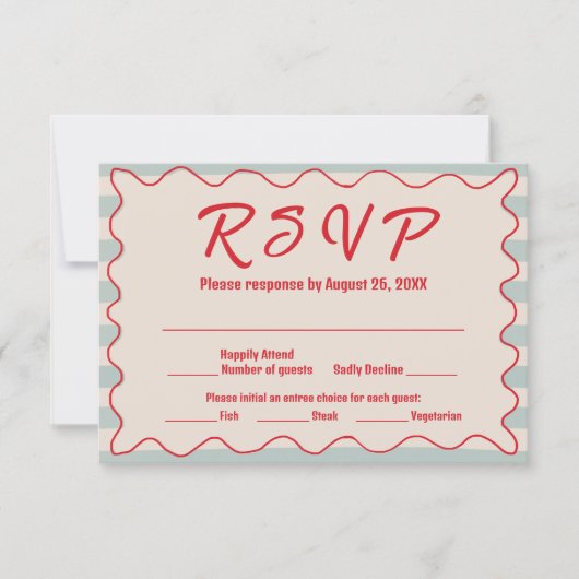 Cartons Réponse Red Script Blue Stripes QR Code Retro Wedding (Devant)