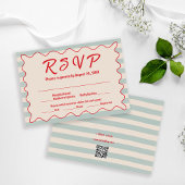 Cartons Réponse Red Script Blue Stripes QR Code Retro Wedding