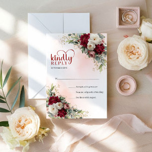 Cartons Réponse Refined Bohemian Rouge Blanc Floral Or Mariage RSV