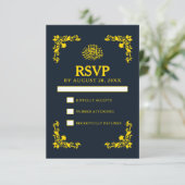 Cartons Réponse Regal Contrast Midnight Blue & Gold Wedding (Debout devant)