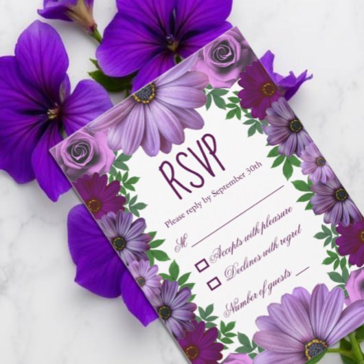 Cartons Réponse Regal violet Mariage floral