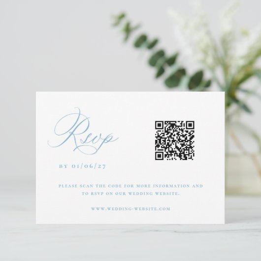 Cartons Réponse Regency Blue Chinoiserie Mariage QR Code (Debout devant)