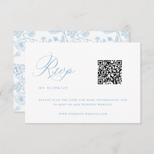 Cartons Réponse Regency Blue Chinoiserie Mariage QR Code (Devant / Derrière)