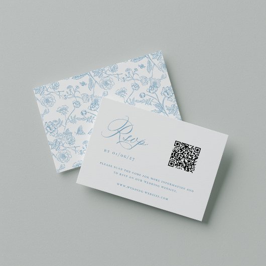 Cartons Réponse Regency Blue Chinoiserie Mariage QR Code
