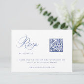 Cartons Réponse Regency Blue Chinoiserie Mariage QR Code (Debout devant)