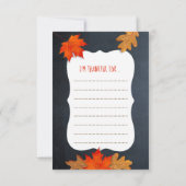 Cartons Réponse Remerciements Pour Chalkboard Thanksgiving Placeca (Dos)