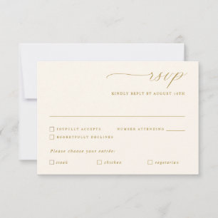 Cartons Réponse Repas de Mariage Calligraphié en Or Délicat et Ivo