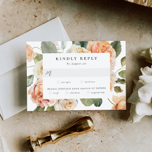 Cartons Réponse Repas de mariage élégant au choix Pêche et Rose iv