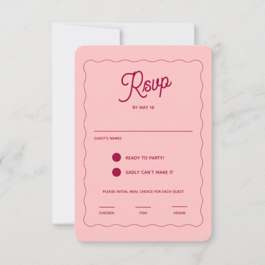 Cartons Réponse Repas Mariage Retro Pink Peachy Fuchsia Wave Frame (Devant)
