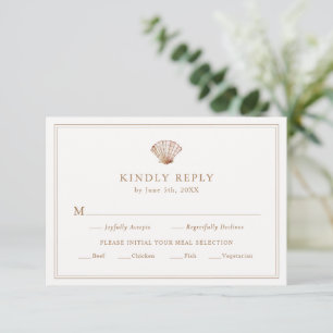 Cartons Réponse Repas Simple Mariage Plage Coquillage Brun