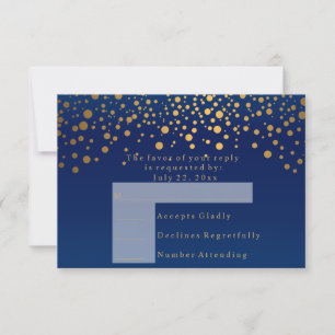Cartons Réponse Répondre 2 Mariage Navy Blue & Confetti Gold Dot