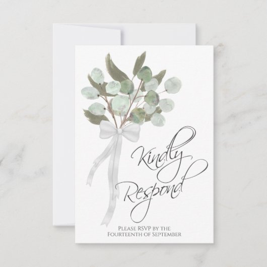 Cartons Réponse Répondre avec plaisir Rustique Eucalyptus Bouquet (Devant)