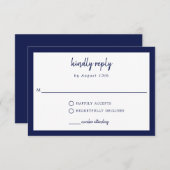 Cartons Réponse Répondre Bleu Mariage Élégant Script simple (Devant / Derrière)