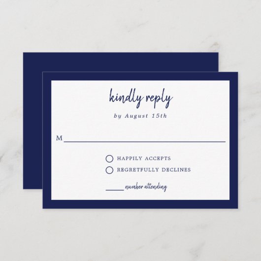 Cartons Réponse Répondre Bleu Mariage Élégant Script simple (Devant / Derrière)