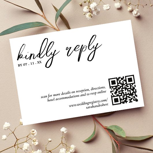 Cartons Réponse Répondre Correspondance QR Code Simple Mariage Bla