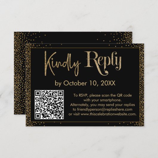 Cartons Réponse Répondre Festive Confetti QR Code sur Noir (Devant / Derrière)
