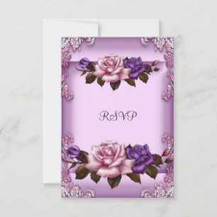 Cartons Réponse Répondre S.V.P. Roses Lilas Rose Violet Élégant An