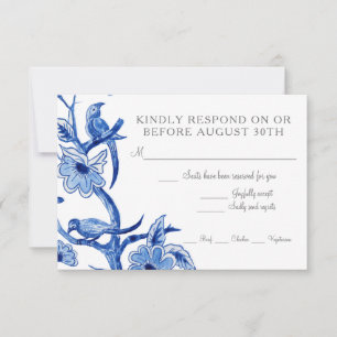 Cartons Réponse Répondre s'il vous plaît Bleu Chinoiserie Floral A