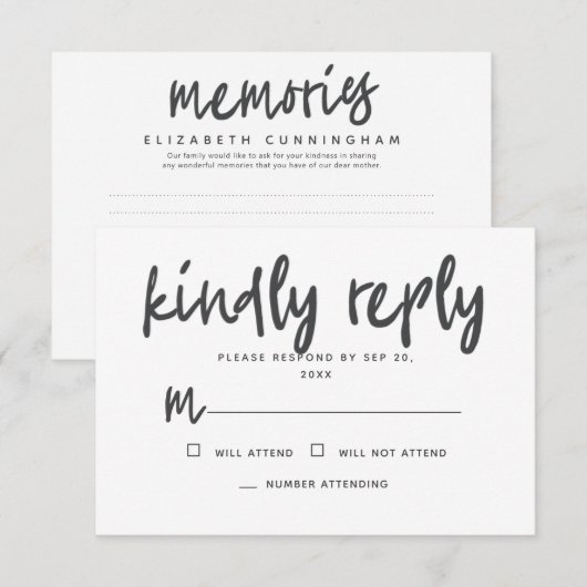 Cartons Réponse Répondre Simple Modern Memories Memorial (Devant / Derrière)