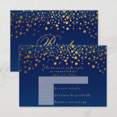 Cartons Réponse Répondre SVP pour le Mariage Navy Blue & Confetti (Devant / Derrière)