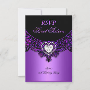 Cartons Réponse Répondre Sweet Sixteen 16 Anniversaire Fête Violet