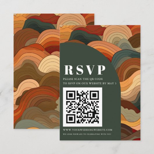 Cartons Réponse Retro Abstrait Terrain Terracotta Orange QR CODE (Devant / Derrière)