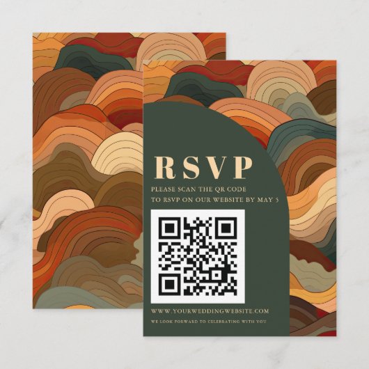 Cartons Réponse Retro Abstrait Terrain Terracotta Orange QR CODE (Devant / Derrière)