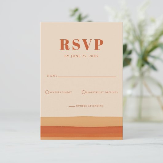 Cartons Réponse Rétro Aquarelle Stripes Terracotta Orange Mariage (Debout devant)