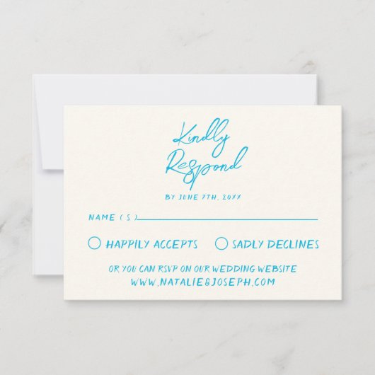 Cartons Réponse Retro Bleu Main Écrit amusant Mariage gras (Devant)