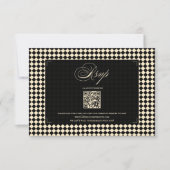 Cartons Réponse Retro Diamond Pattern Black Gold Wedding QR (Devant)