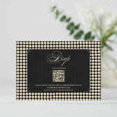Cartons Réponse Retro Diamond Pattern Black Gold Wedding QR (Debout devant)