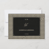 Cartons Réponse Retro Diamond Pattern Black Gold Wedding QR (Dos)