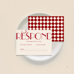 Cartons Réponse Rétro minimaliste À damiers Motif rouge Mariage