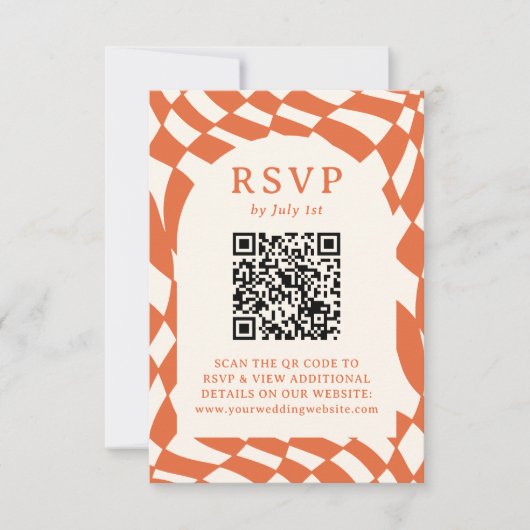 Cartons Réponse Retro Orange Checkerboard QR Code Mariage (Devant)