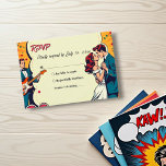 Cartons Réponse Retro Romantic Bride et Groom Comic Style Mariage<br><div class="desc">Cette élégante carte RSVP mariage de style bande dessinée est parfaite pour un mariage moderne. Le design rétro présente une illustration vintage de mariée et de mariée et une calligraphie noire sur un arrière - plan à thème de bande dessinée.</div>