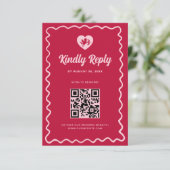 Cartons Réponse Retro Wavy Frame Red Pink Cupid Wedding QR Code (Debout devant)
