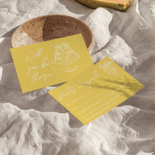 Cartons Réponse Retro Yellow  Hand Drawn Cake Floral Wedding