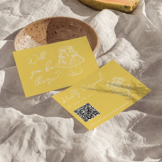 Cartons Réponse Retro Yellow Hand Drawn Floral QR Code Wedding 