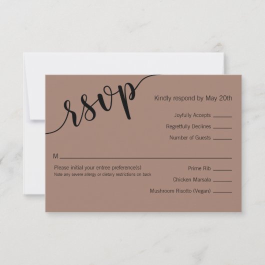 Cartons Réponse Riche Amour Noir Mocha Script Minimal Mariage (Devant)