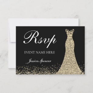 Cartons Réponse Robe à paillettes dorées Anniversaire Mariage