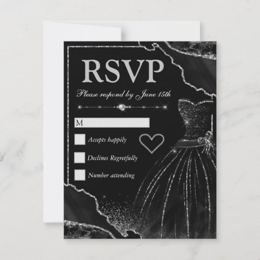 Cartons Réponse Robe Black & Silver Agate & Black Sweet 16 (Devant)