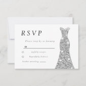 Cartons Réponse Robe de diamant argenté mariage ou fête d'annivers (Devant)
