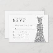 Cartons Réponse Robe de diamant argenté mariage ou fête d'annivers (Devant / Derrière)