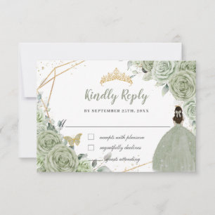 Cartons Réponse Robe de princesse Quinceañera verte sauge florale 