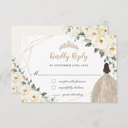 Cartons Réponse Robe de Quinceañera Champagne Fleurie Blanc d'Ivoi (Devant / Derrière)