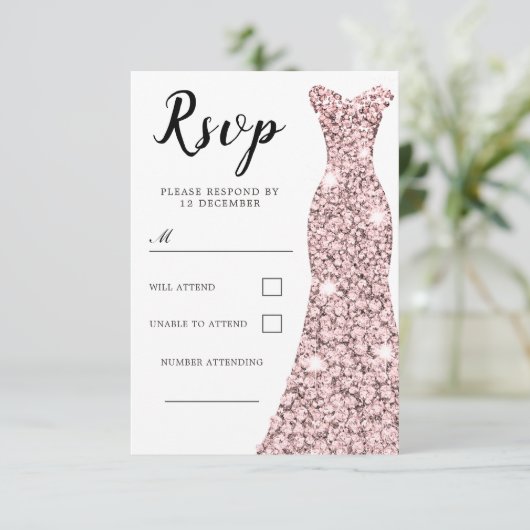 Cartons Réponse Robe Rose Gold Blush pour toutes occasions Anniver (Debout devant)