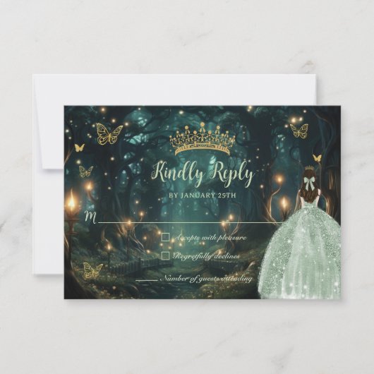 Cartons Réponse Robe verte Enchanté Forêt Sage Quinceañera (Devant)