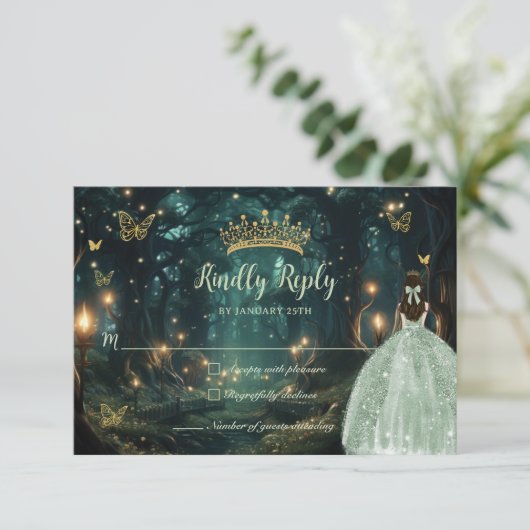 Cartons Réponse Robe verte Enchanté Forêt Sage Quinceañera (Debout devant)